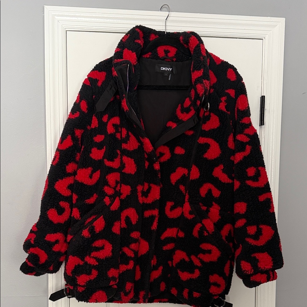 DKNY Women's Red and Black Fleece Jacket